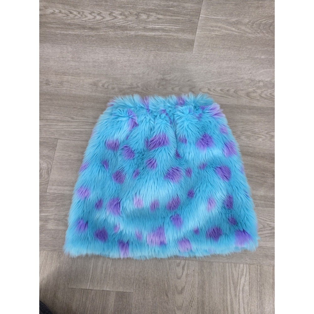 Space Island Faux Fur Mini Skirt Womens L Blue Purple Rave Festival Y2K Fuzzy